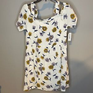 White Floral Dress Off the Shoulder With Thick Shoulder Straps